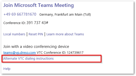 Alternate VTC dialing instructions